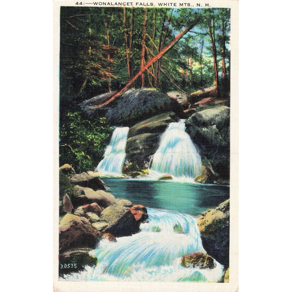 Vtg Wonalancet Falls White Mountains NH Linen Postcard 1936 Redstone Postmark